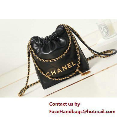 Chanel Shiny Calfskin & Gold-Tone Metal CHANEL 22 Mini Handbag AS3980 Black - Click Image to Close